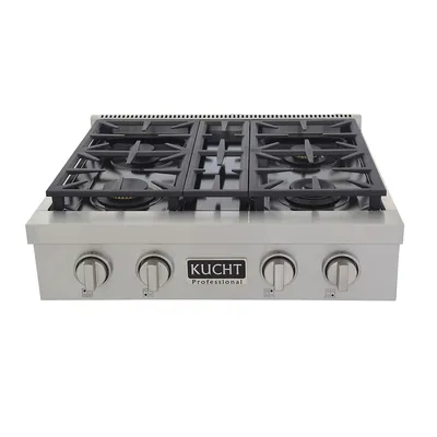 Professional 30 In. Natural Gas Range Top With Sealed Burners Stainless Steel With Classic Silver Knobs