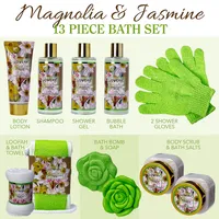 Home Spa Gift Baskets - Magnolia & Jasmine Scent - 13pc Set