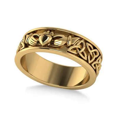 Claddagh And Celtic Knot Eternity Wedding Band 14k Yellow Gold