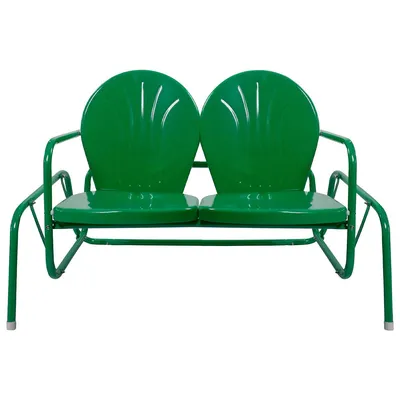 2-person Outdoor Retro Tulip Metal Patio Double Glider Chair, Green