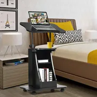 Sit-to-stand Laptop Desk Cart Rolling Mobile Height Adjustable W/ Storage Black
