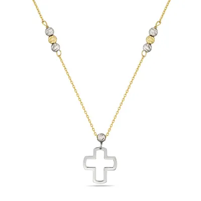 10kt 18" Open Cross With Beads Necklace