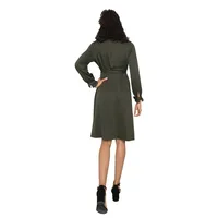 Women's Dark Olive Long Sleeve Wrap Dress