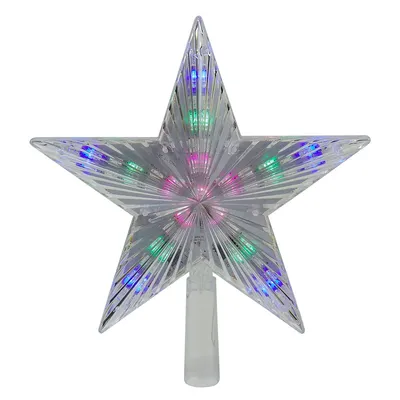 9.5" Lighted Clear 5 Point Star Christmas Tree Topper - Multicolor Led Lights
