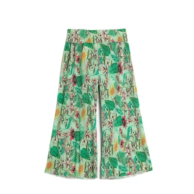 Wide Leg Woven Floral Relaxed Trousers