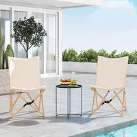 Bamboo Butterfly Folding Chair Set Of 2 With Storage Pocket 330 Lbs Capacity