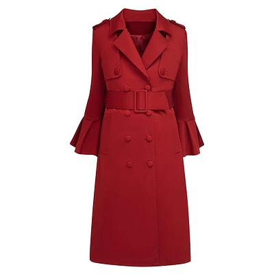 Red Bell Sleeve Trench Coat