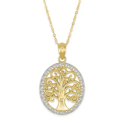 10kt 18" Family Tree Two-tone Necklace