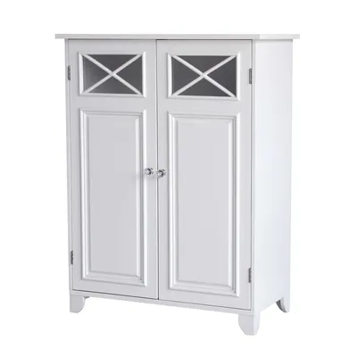 Teamson Home Bathroom Floor Cabinet Wooden Linen Storage 2 Doors White
