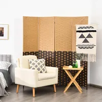 4 Panel Folding Room Divider Weave Fiber Privacy Partition Screen 6ft Tall