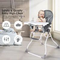 Folding Baby High Chair, Portable Toddler Booster Highchair With Removable Tray