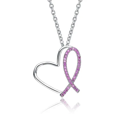 Sterling Silver White Gold Plating With Pink Cubic Zirconia Loop Necklace