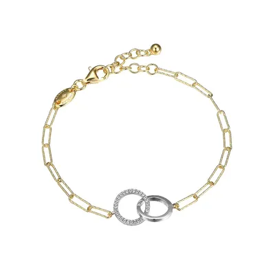 Paperclip Sterling Silver Two-tone 18k Gold Plated Interlock With Cubic Zirconia Bracelet