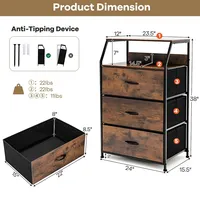 Costway 3 Drawer Dresser w/Top Shelf Storage Tower Cabinet for Bedroom  Hallway Nursery