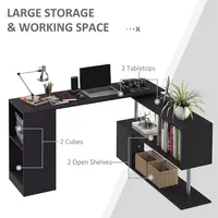 Rotating L-shaped Computer Desk With 3-tier Shelves