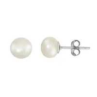 Sterling Silver Round Cz & White Pearl Stud Set