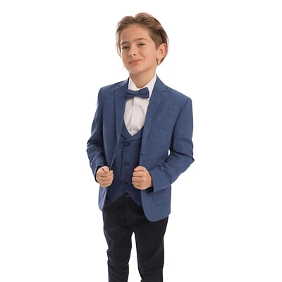Alex The Great Formal Boys Suit - Stylish Knit Cotton Blazer With Vest, Shirt, Pants, And Bowtie