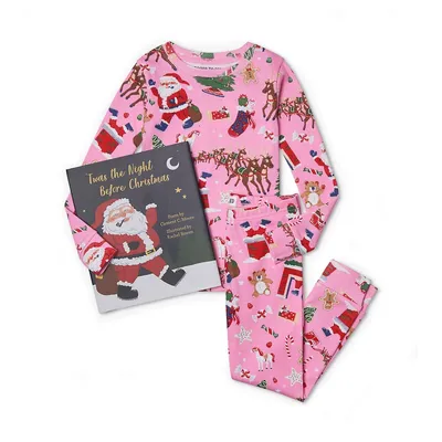 Kids Long Sleeve Printed Pajama Set With Book