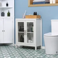 Bathroom Cabinet W/ Double Glass Doors And Adjustable Shelf