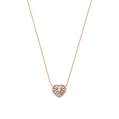 Women's Premium Kors Love 14k Rose Gold-plated Tapered Baguette Heart Pendant Necklace