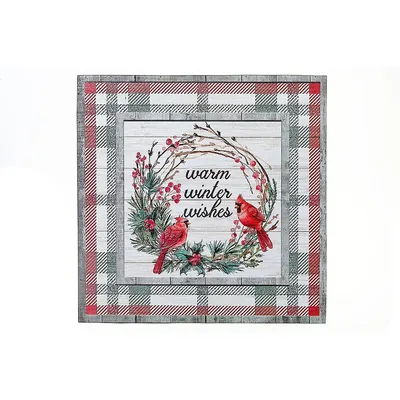 Christmas Wood Plaid Border Wall Sign Warm Winter Wishes