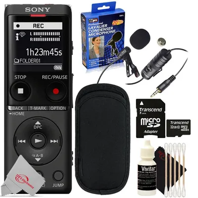 Ux570 Digital Voice Recorder + Professional Lavalier Condenser Microphone + 32gb Microsd Memory Card + 3pc Cleaning Kit