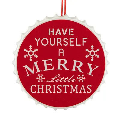 4" Red "have Yourself A Merry Little Christmas" Bottle Cap Ornament