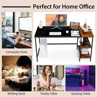 55" Computer Desk Writing Workstation Study Table Home Office With Bookshelf Black/rustic