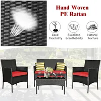 4pcs Patio Rattan Cushioned Sofa Coffee Table Backyard Porch