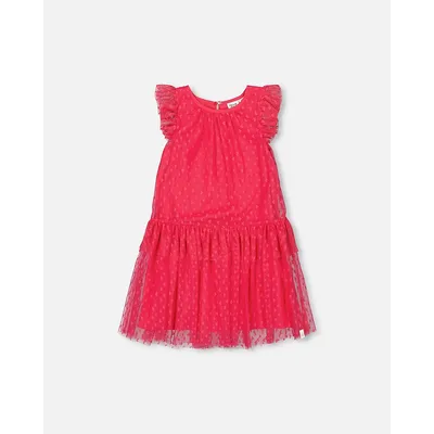 Heart Mesh Jacquard Dress Hot Pink