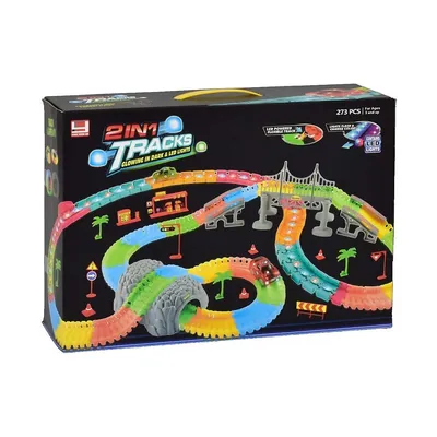 Magic Tracks 273 Pieces Race Track Car Set 2-in-1, Glowing in Dark & LED Lights