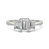 14k White Gold And Created Moissanite Emerald-cut Three Stone Ring