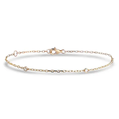 10k Yellow Gold 0.06 Cttw Canadian Diamond 3-stone Trilogy Bracelet With Rolo Chain