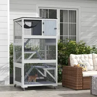 34" L Catio Outdoor Cat House On Wheels With Hammock