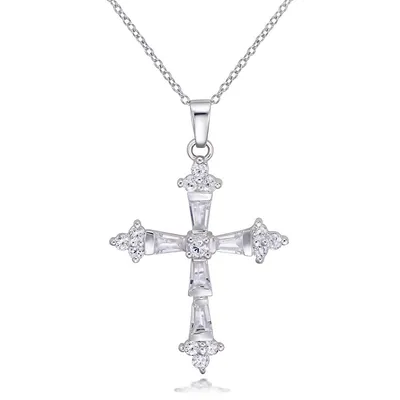 Sterling Silver 18" Cz Cross Necklace