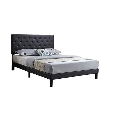Black Pu Leather Bed W Adjustable Headboard W Button Tufting - King