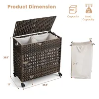 110l Laundry Hamper W/wheels Clothes Basket W/lid And Handle And 2 Liner Bags