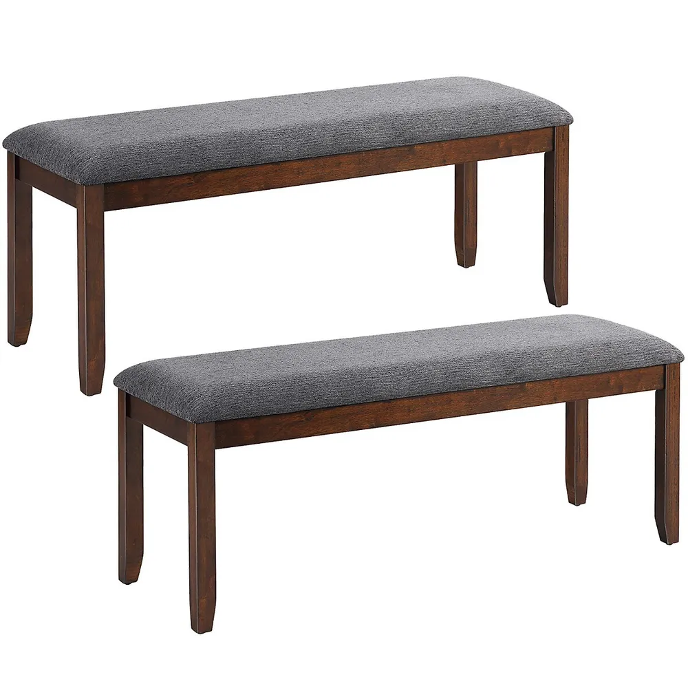 Set Of 2 Dining Bench Rubber Wood Upholstered Padded Bedroom Seat