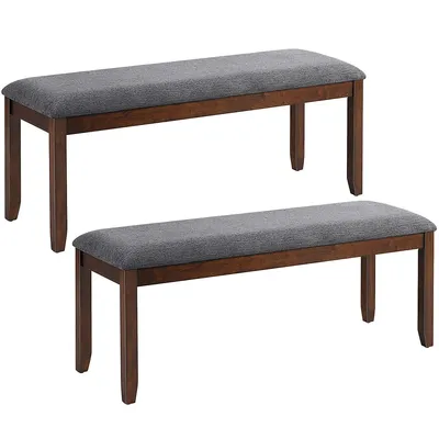 Set Of 2 Dining Bench Rubber Wood Upholstered Padded Bedroom Seat
