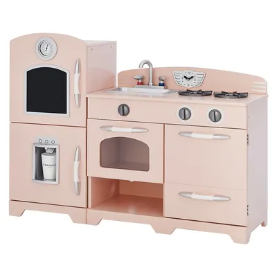 Teamson Kids Wooden Play Kitchen With Fridge Accessories Roleplay Cooking Pink