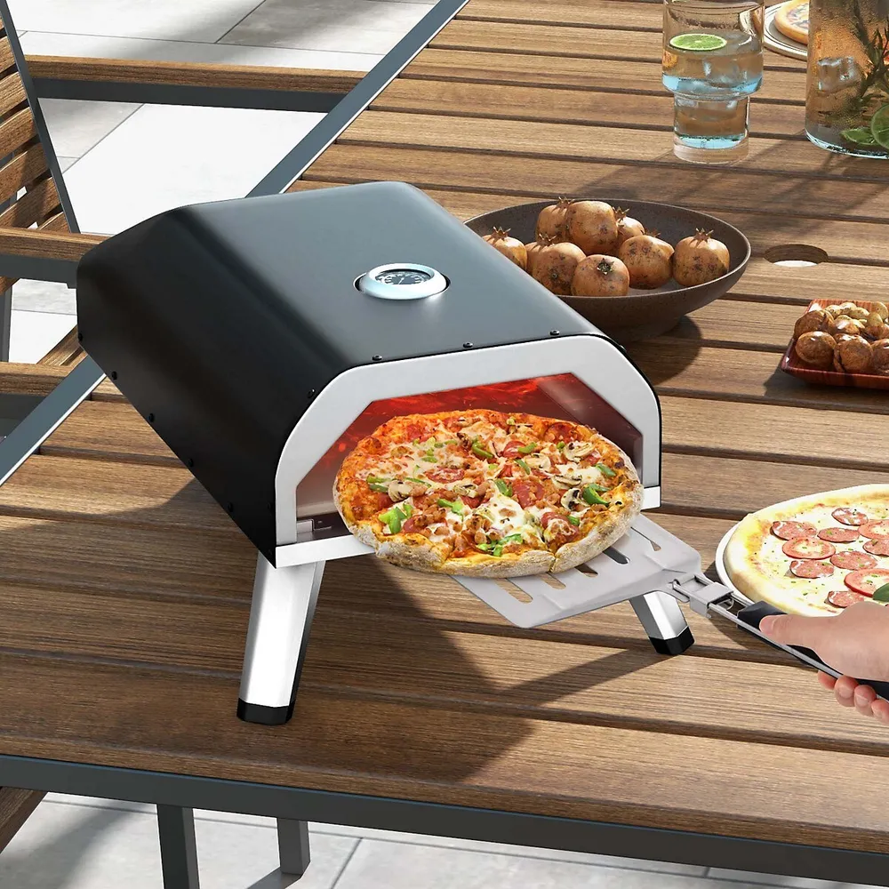 Outsunny Outdoor Portable Pizza Oven Pellet Pizza Maker Grill w/ Foldable  Legs Thermometer Pizza Stone Anti-scald Handles Stainless Steel Body, for  Garden Backyard Camping Cooking Thermometer
