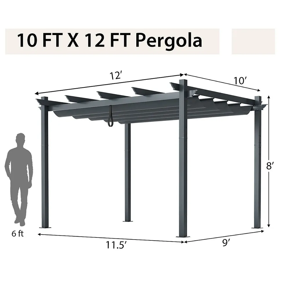 Costway 10x12ft Outdoor Aluminum Retractable Pergola Canopy