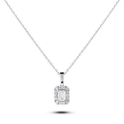14k White Gold 0.44 Cttw Canadian Diamond Halo Style Pendant & Chain