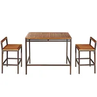 3 Pcs Patio Rattan Wicker Bar Wood Table Chair Outdoor