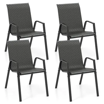 Patio Rattan Chairs Set Of 4 Stackable Dining Chair Set With Wicker Woven Backrest