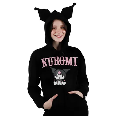 Hello Kitty & Friends Kuromi Sitting Womens Black Hoodie Sweater With Ears