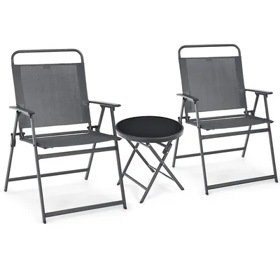 3pcs Outdoor Bistro Set Folding Table And Chairs Garden Deck Black