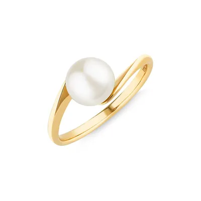 Twist Ring With Cultured Freshwater Pearl In 10kt Yellow Gold