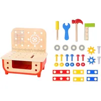 Pretend Play Wooden Workbench - 31pcs Builder's Tool Bench Play Set For Kids, Ages 3+