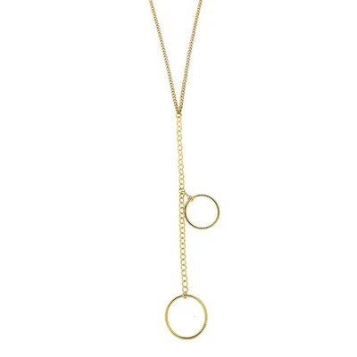 18kt Gold Plated 31" Long Link Curb With Drop Down Doubles Rings Necklace